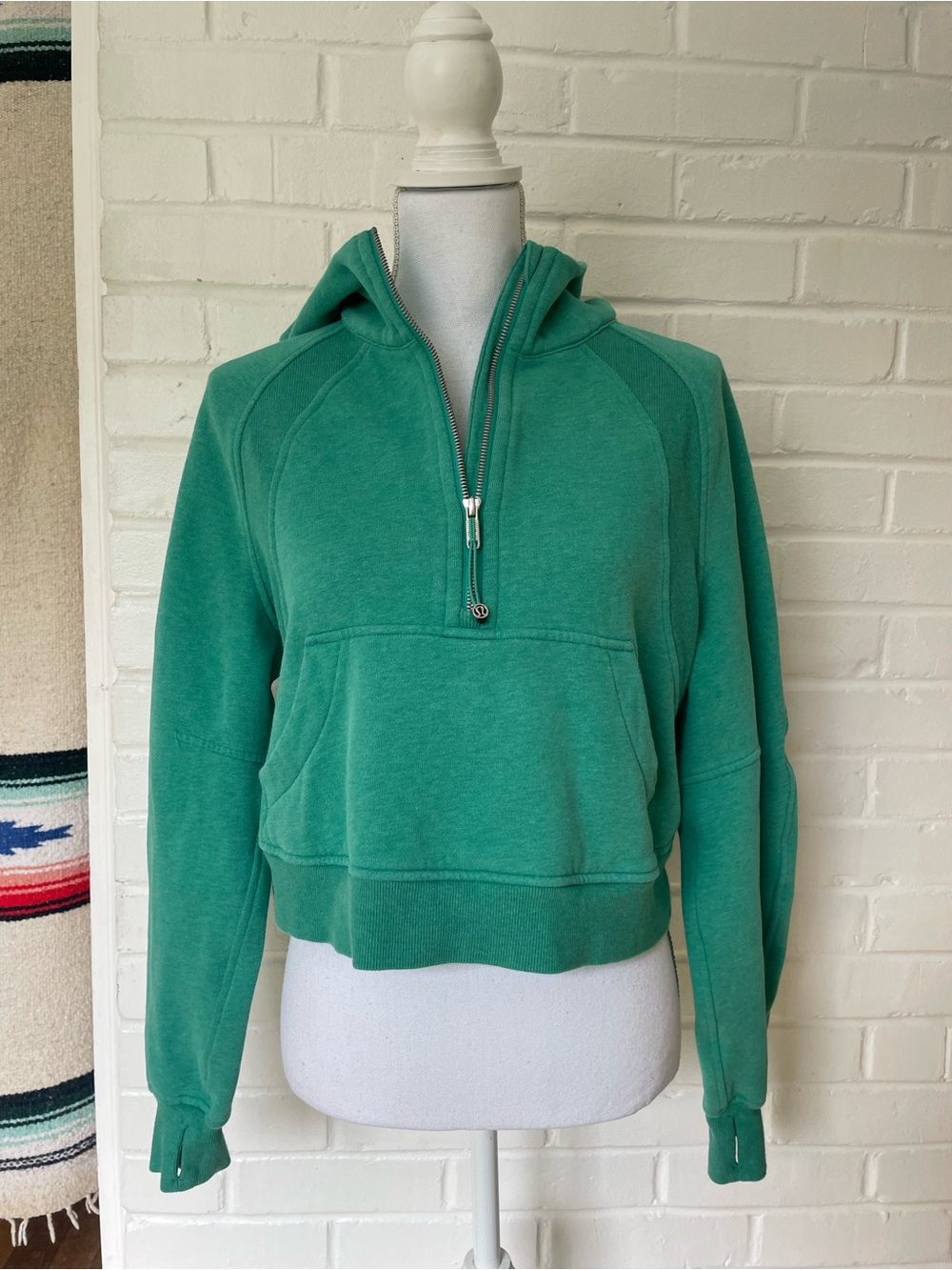 lululemon athletica Green Cropped Half-Zip Hoodie XS